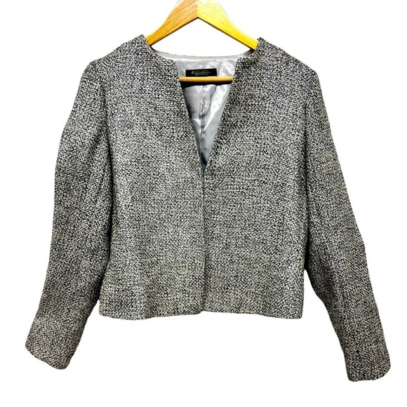 Brooks Brothers Woven in Italy Silver/Black/Grey Wool Tweed Blazer Size 10 - Picture 1 of 11